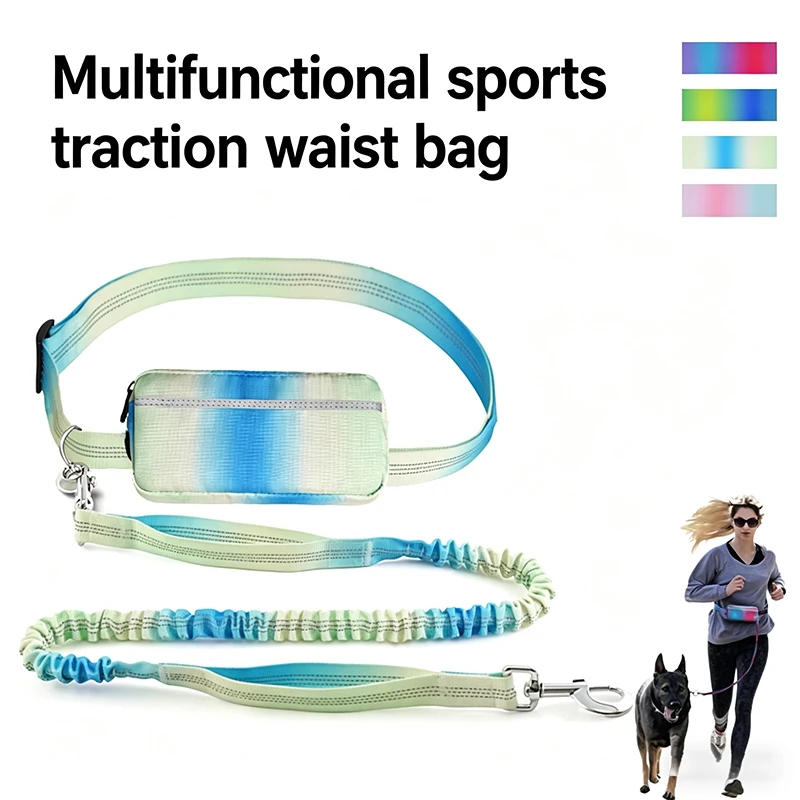 

Dogs leash running elasticity handsfree dog leash jogging hands free leash Double handle lead walking Waist Belt bag Reflective
