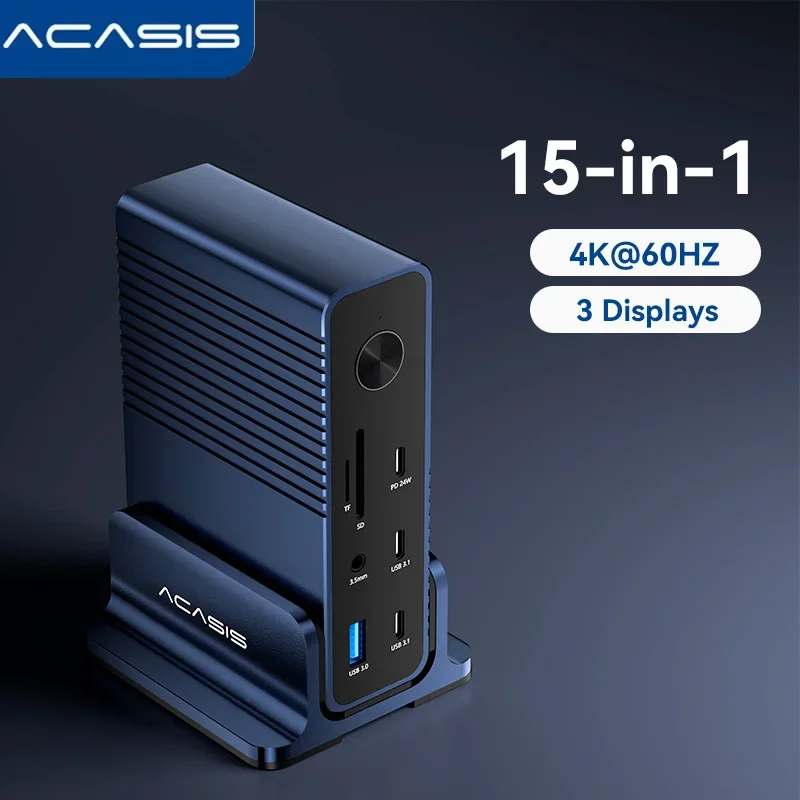 

Док-станция Acasis 15 в 1 USB C, концентратор с тройным дисплеем, 4K60 Гц, HDMI/DP, 100 Вт, PD, 10 Гбит/с, для MacBook Pro/MacBook Air/ноутбука
