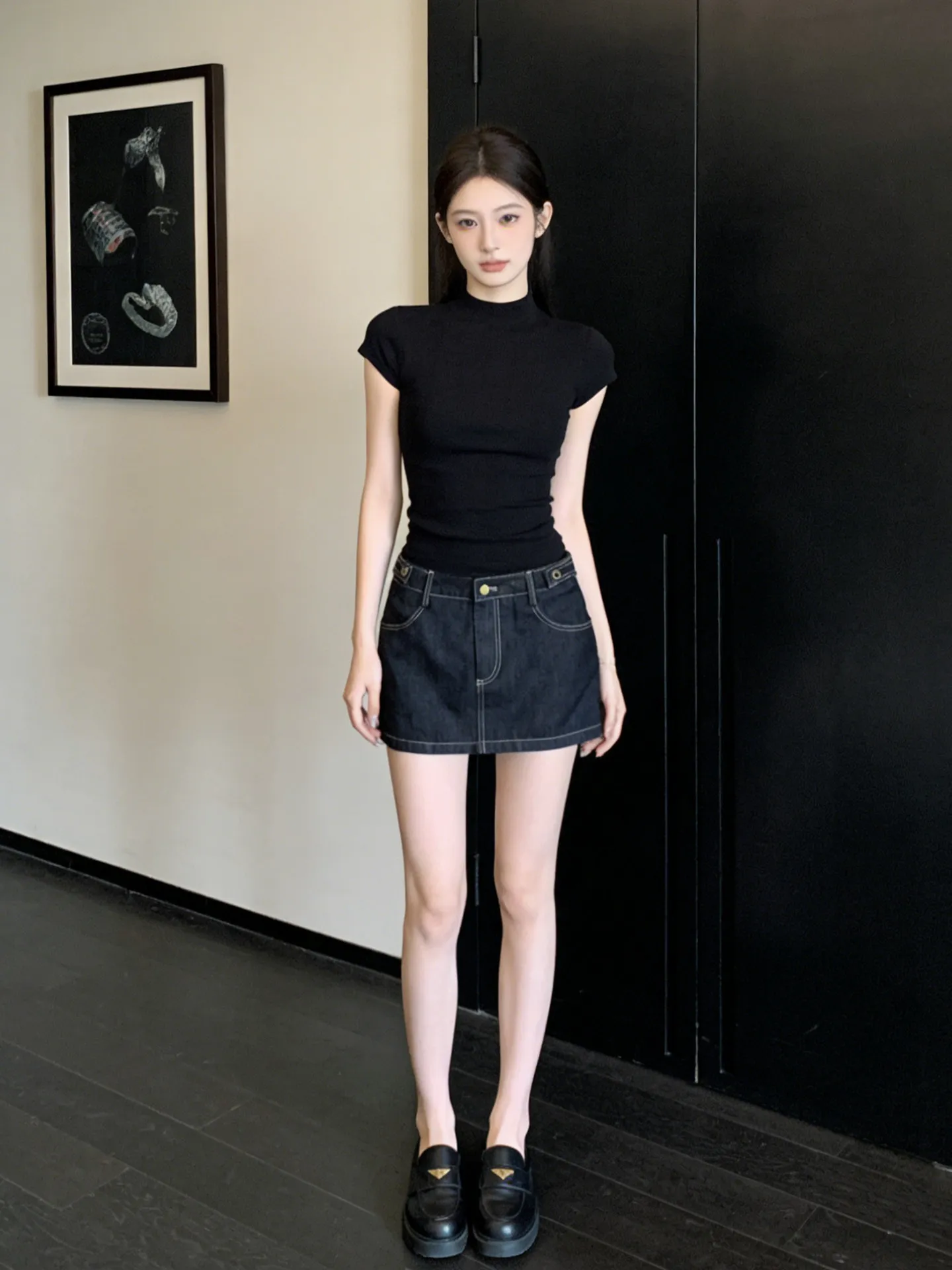 High Waist A-Line Skirt with Zipper in Denim Material for Women Summer New Style plus Size Slimming Retro Anti-Light