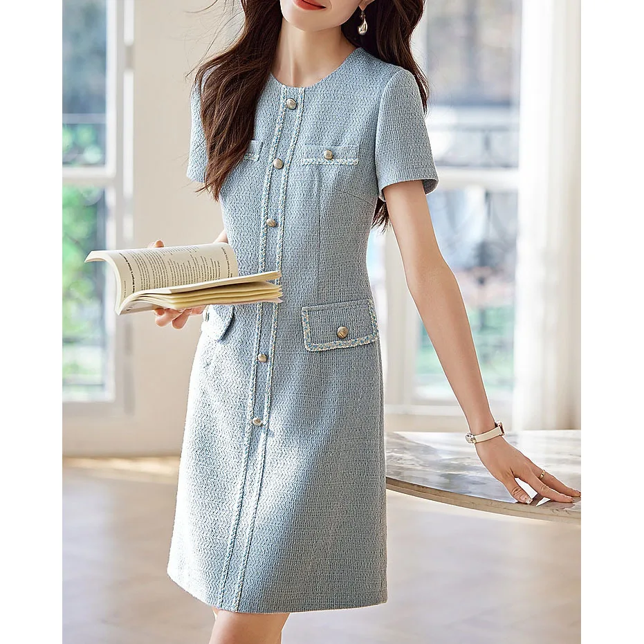 

Women's small fragrant floral tweed dress new summer high waisted slimming sleeveless A-line skirt