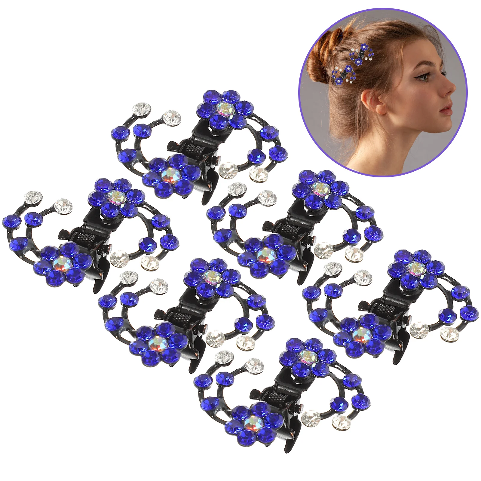 

6Pcs Plum Claw Clips Mini Rhinestone Hairpins Elegant Wedding Bridal Hair Accessories Women Dark Blue