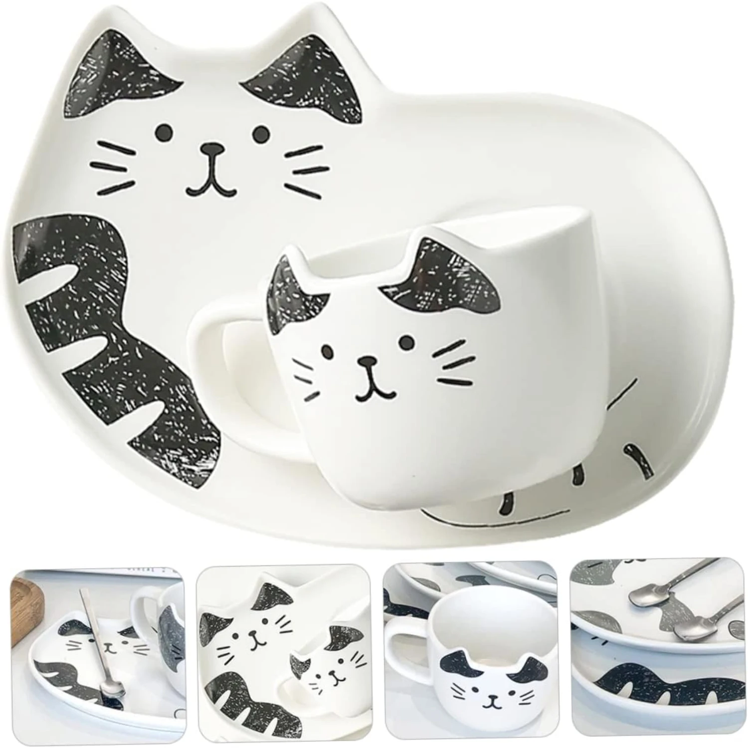Adorable and Elegant Black Ceramic Cat-Themed Tea Cups and Saucers Set for Cat Lovers and Tea Enthusiasts. Includes Espresso and image 3