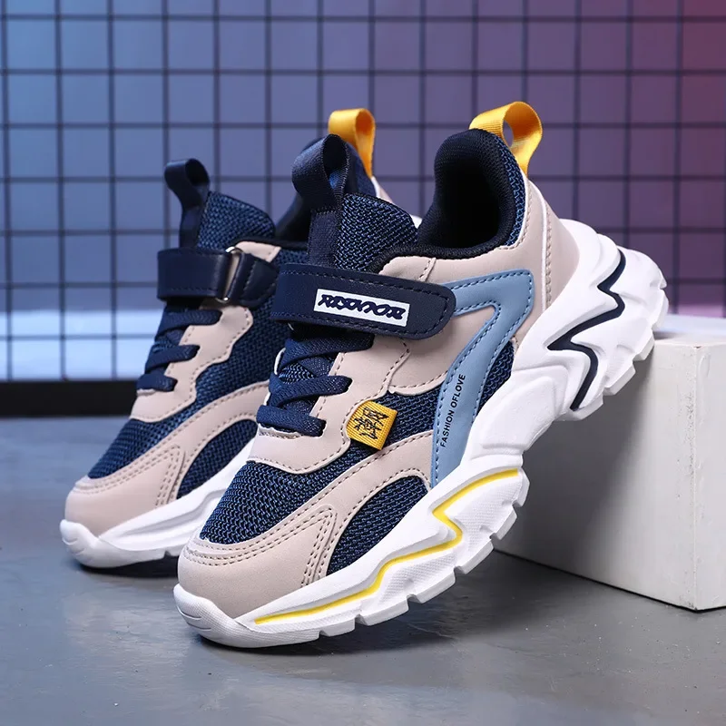 

Children Sports Shoes Boys Padded Sneakers for Running Velcro Sneakers with Soft Bottom Kids Casual Shoes Girls PU Leather Shoes