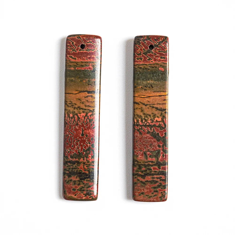 Wholesale Natural Long Strip Shaped Gemstone Pendant for Necklace Making Red &Black 2Pcs Red Creek Jasper