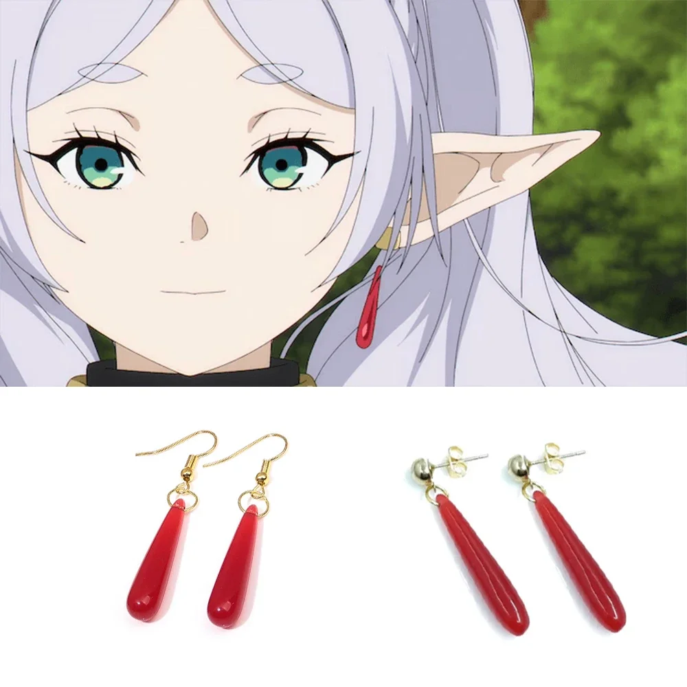 Hot Anime Frieren: über das Ende der Reise Cosplay Ohrringe rote Tropfen Ohrringe Magier Halloween Party Kostüm Requisiten für Frauen Mädchen