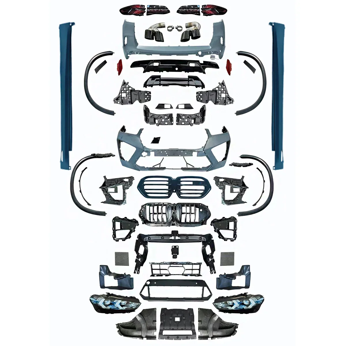 

Для BMW X5 G05 2019-2022 преобразование в 2024 F95 LCI X5M стиль facelift комплект бамперов с боковой юбкой.