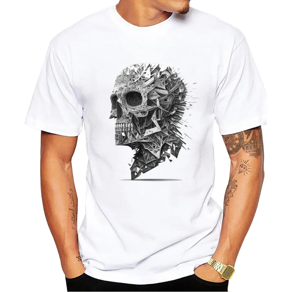 

Short Sleeve T-Shirt Cool Printed Tops Hipster Tee 2024 Men's New Geometric Explosive Skull Design graphic t shirts oversized