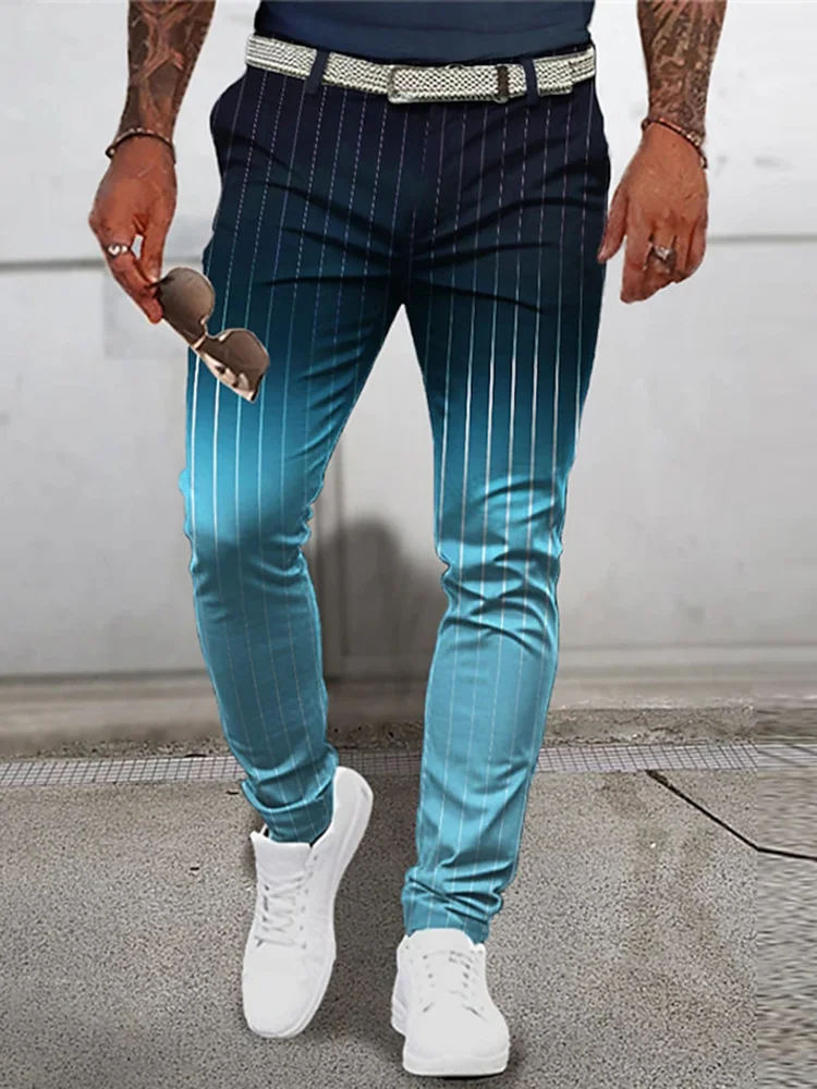 

Gradient striped printed fashion men's pants Outdoor casual men's suit pants High street trend straight pants