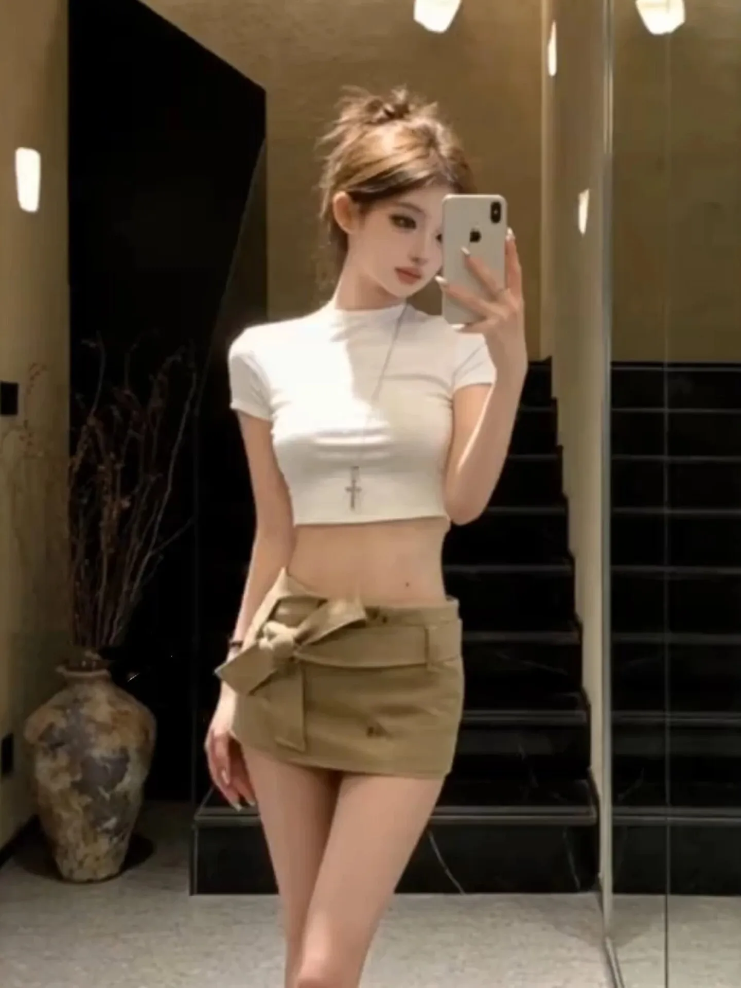 

American Hot Girl Style Short Sleeve T-Shirt And High Waist Skirt Two-Piece Set Women Summer Slimming Fashionable Outfit
