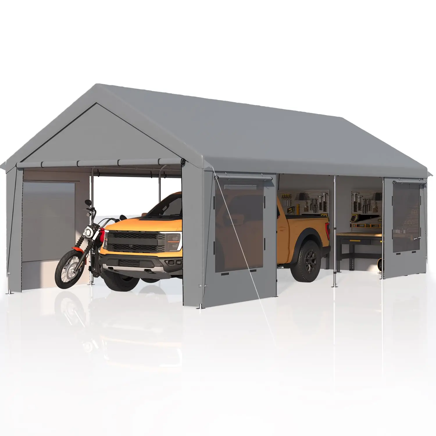 12' x 24' Heavy Duty Carport，Portable Garage with Steel Frame & UV Protection, All-Season Car Canopy with Removable Sidewalls
