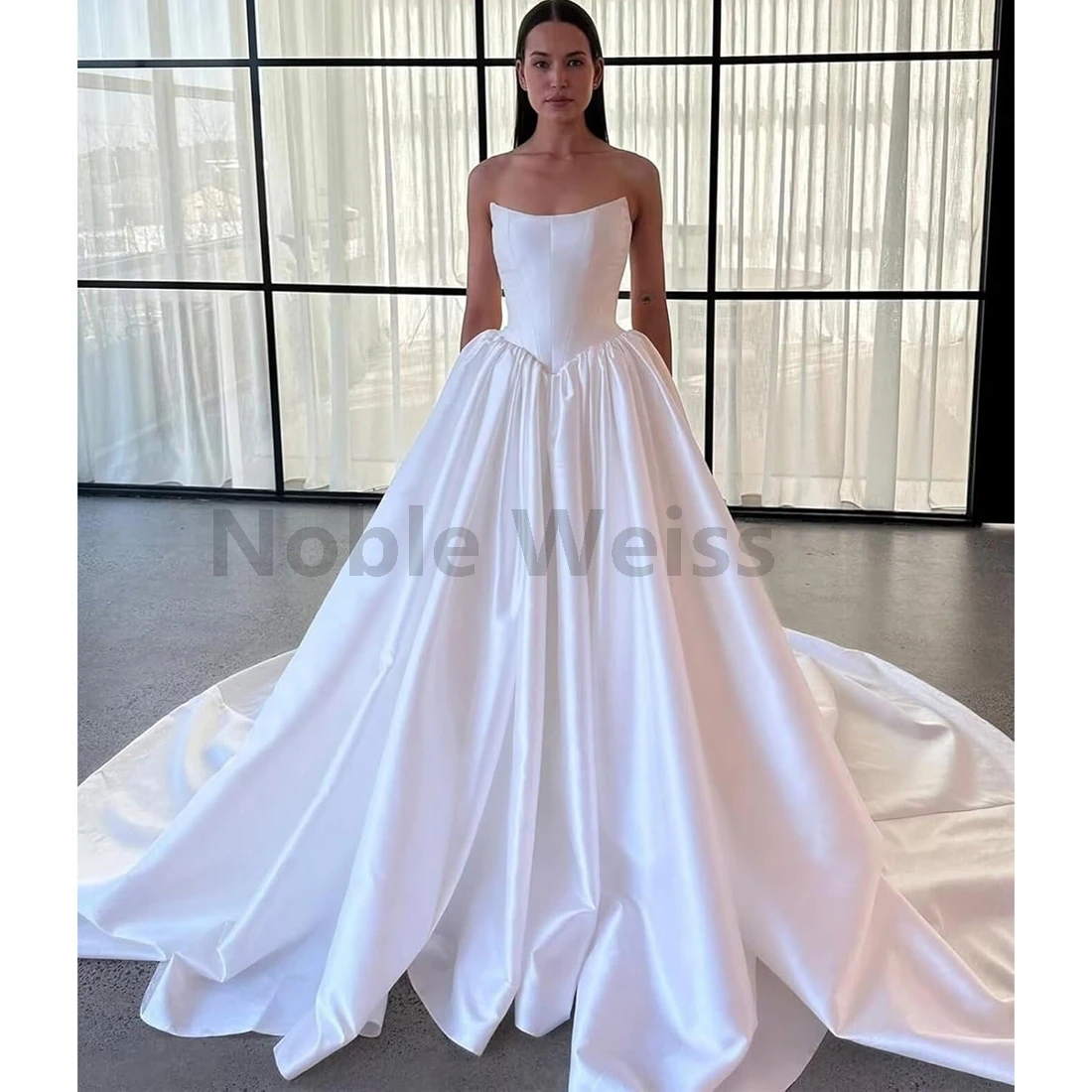 Trägerlose Satin-Brautkleider für Frauen, Braut, lange formelle Abendkleider, individuell anpassbar