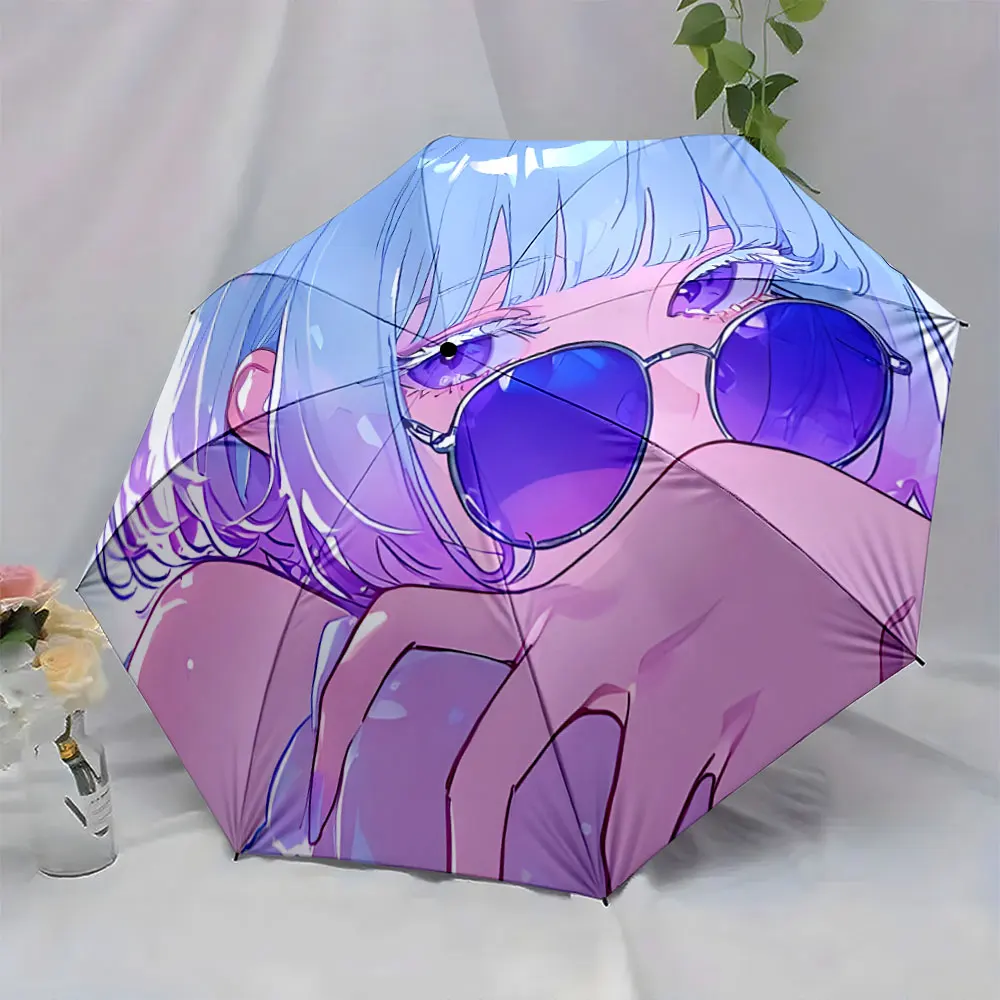 1PC Stylish Anime-Inspired Umbrella with Vibrant Character Design Print 8 Iron Ribs Folding Umbrella Auto-Open Fashion Sunshade