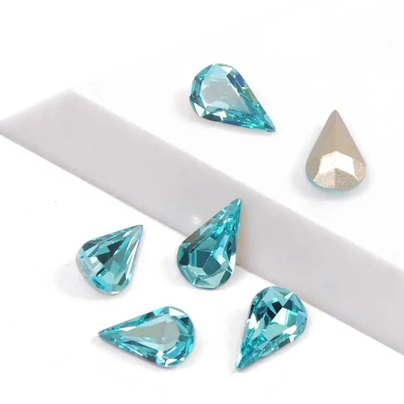 Glass Strass Aquamarine Rhinestones 4300 Teardrop Diamond With Claw Sew On Rhinestone for garment sandals Jewelry