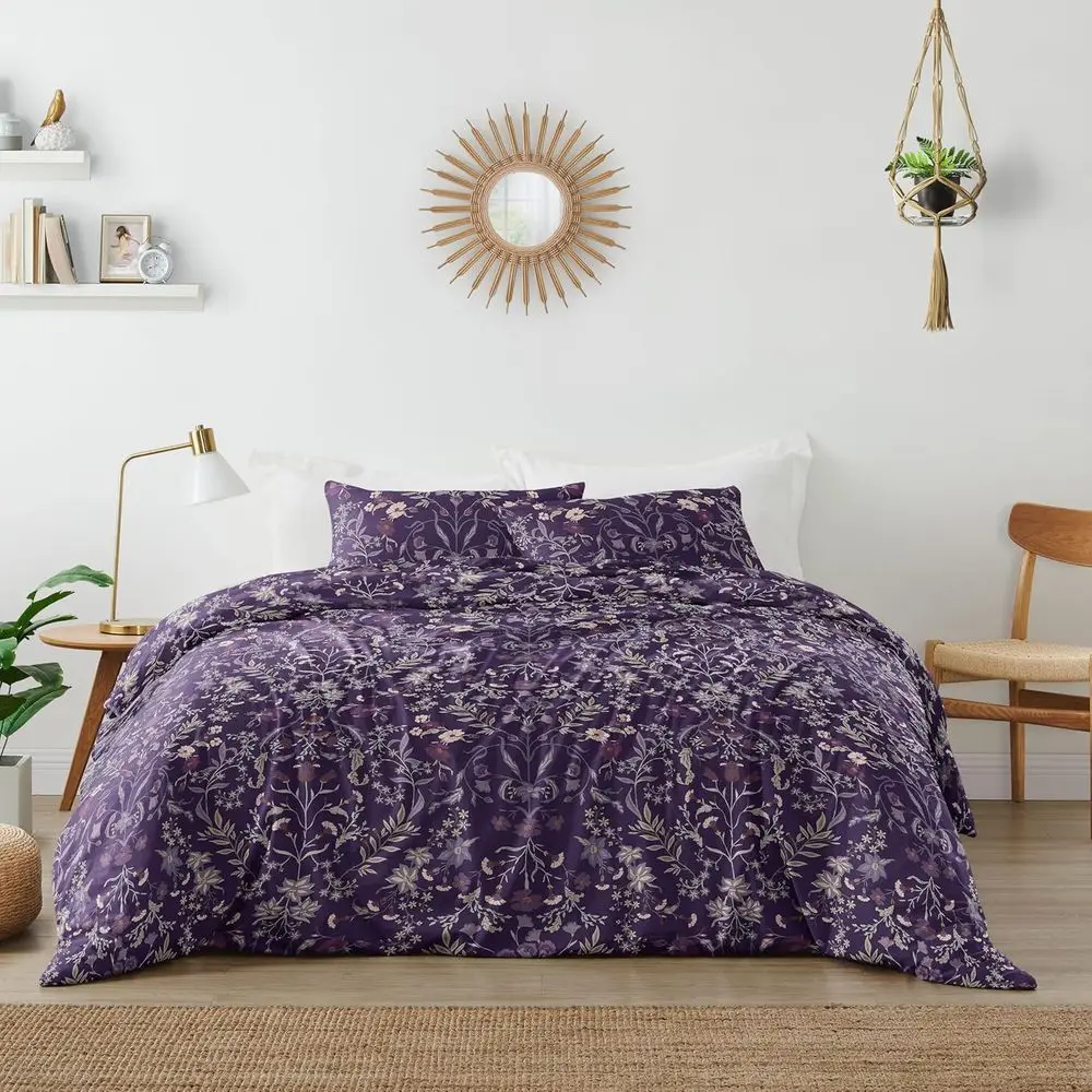 

Комплект постельного белья Boho Wildflower Vintage с цветочным узором для девочек, размер Queen, 3 предмета: пододеяльник, наволочки, наволочка для подушки, лавандовый, бирюзовый, ботанический принт