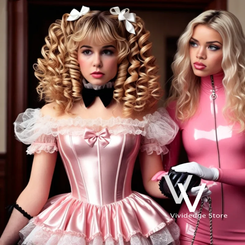 Funkelndes rosa Mini-Abschlussballkleid aus Satin, Anime-Kleider, Cosplay-Kostüm mit kurzen Ärmeln und Spitze, Kleid für besondere Anlässe, individuell gestaltet