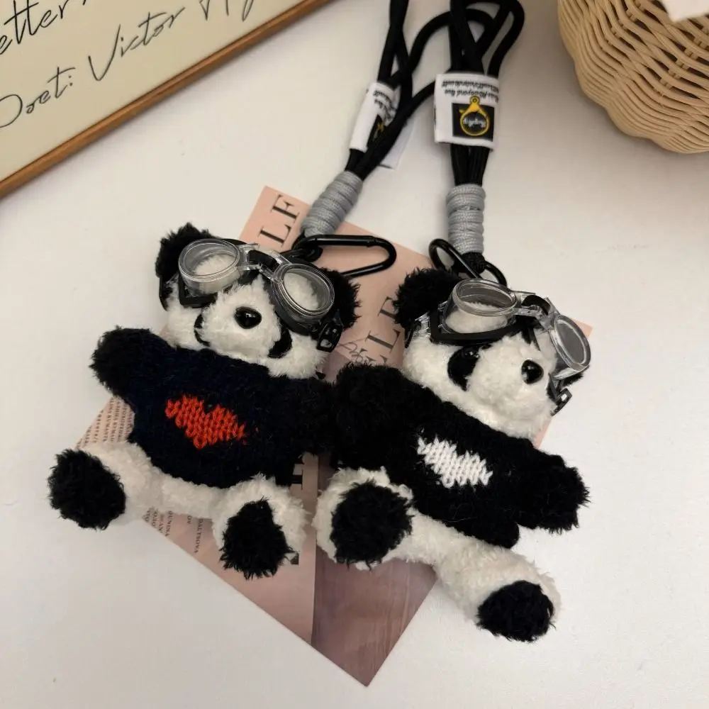 Panda dos desenhos animados chaveiro roupas de pelúcia adorável óculos urso boneca chaveiro para saco mochila pingente casal chaveiros presentes criativos