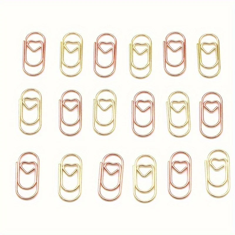 100 Buah Klip Kertas Mini Berbentuk Hati, Klip Kertas Ujian, Klip Kertas Bertekstur Emas, Perlengkapan Alat Tulis Kantor