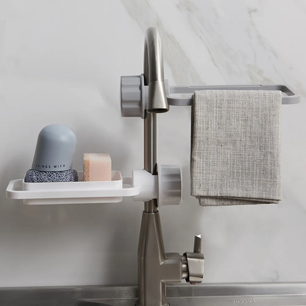 

Многофункциональная полка для смесителя, стеллаж для хранения слива воды для губки, полотенец, кухни, аксессуары для ванной комнаты, простая установка, без остатков, белый