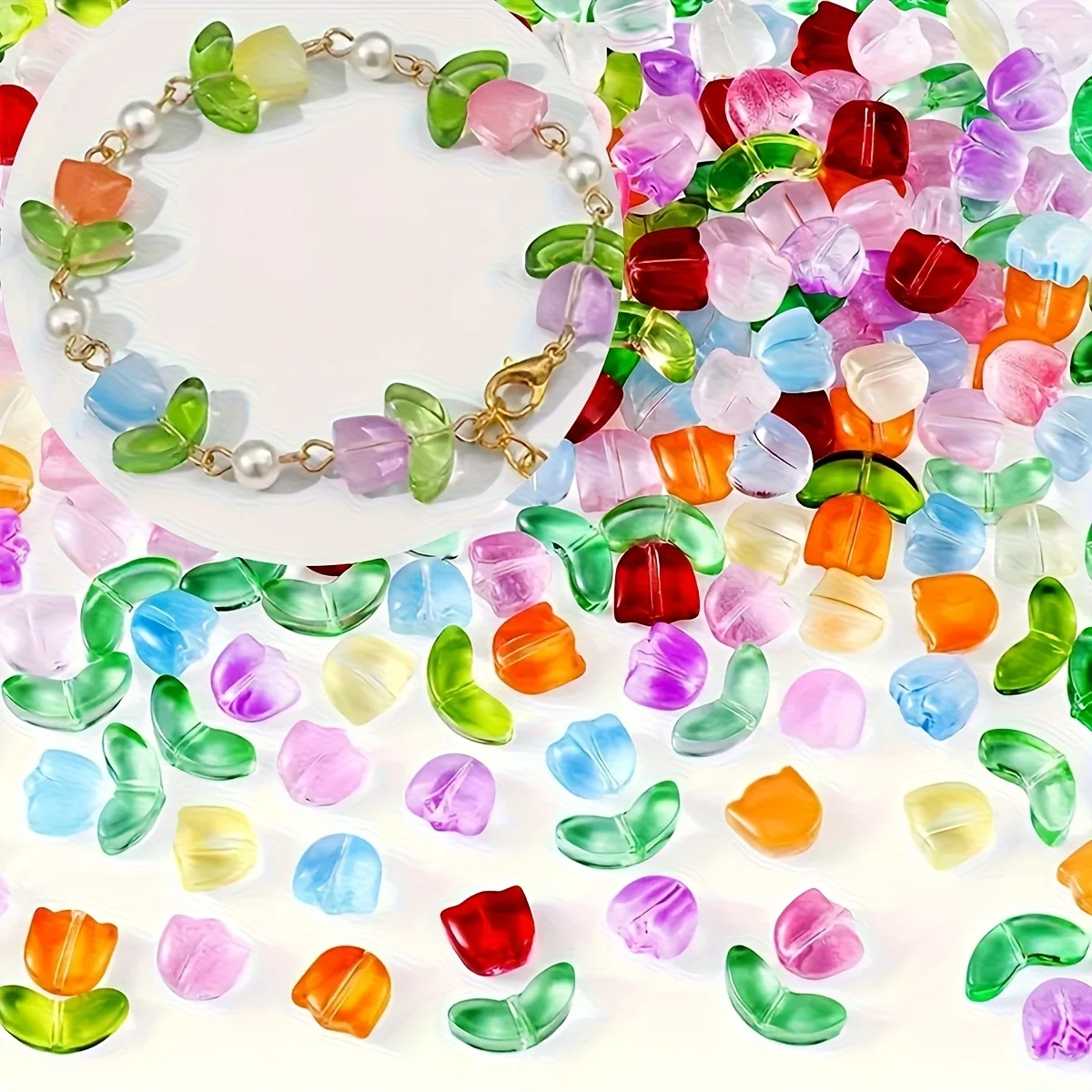 60 Pieces/30 Pairs of Tulip Shaped Beads, Used for Making DIY Bracelets, Necklaces, Pendant Earrings, Key Phone Chains