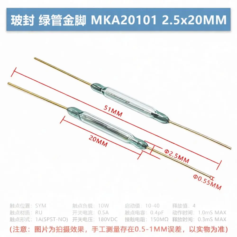Miniature Reed Switch MKA14103 Magnetic Control Sensor Gold Plated Leads Reliable Electronic Circuit Components Durable Sensor