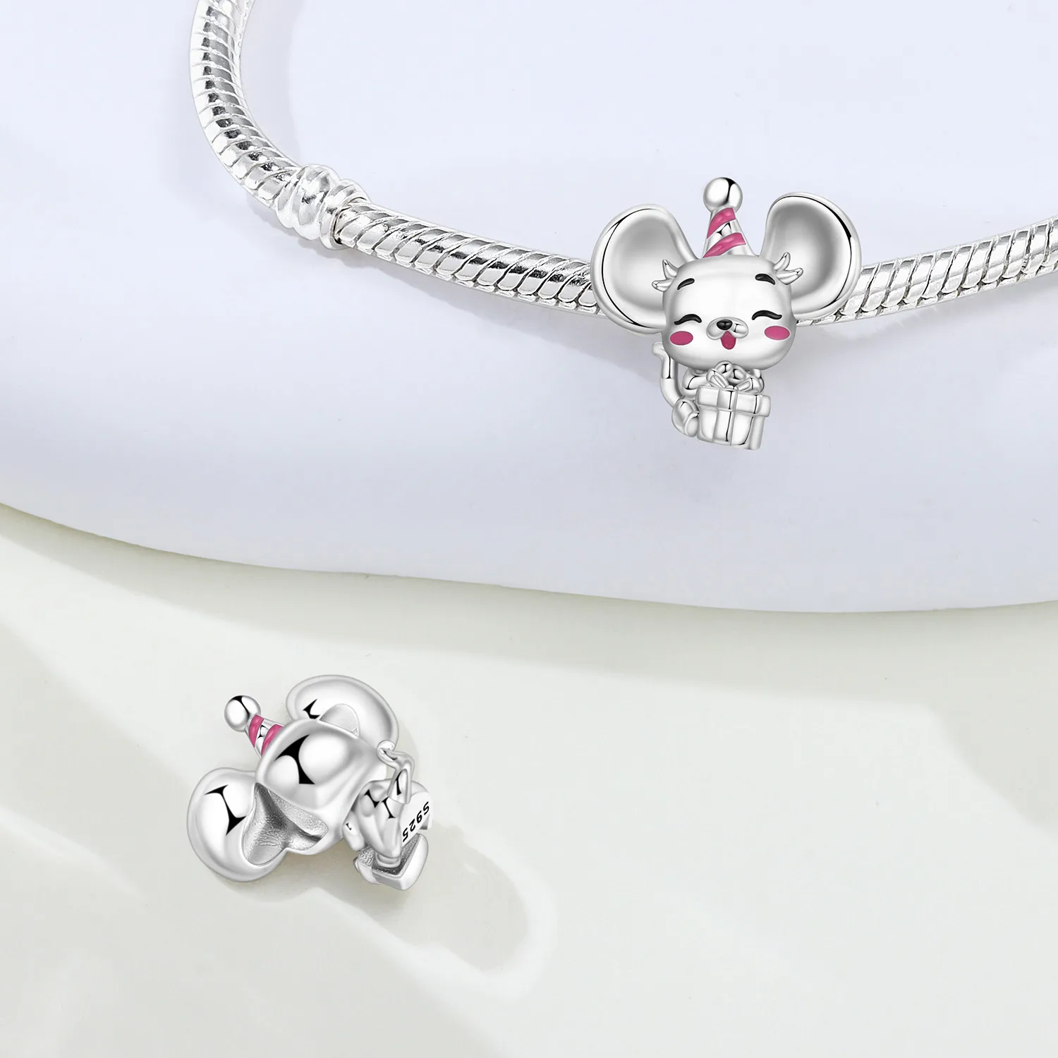 PANPOKI 925 Sterling Silver Cute Little Mouse Pendants Bracelet Necklace Charms Fit Jewelry Party Beads DIY Fine Gifts