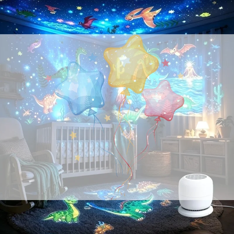 Mini 360° Rotating Night Light Projector – USB Jurassic Dinosaur Projection Lamp, Dinosaur Forest Elements – Bedroom Decor