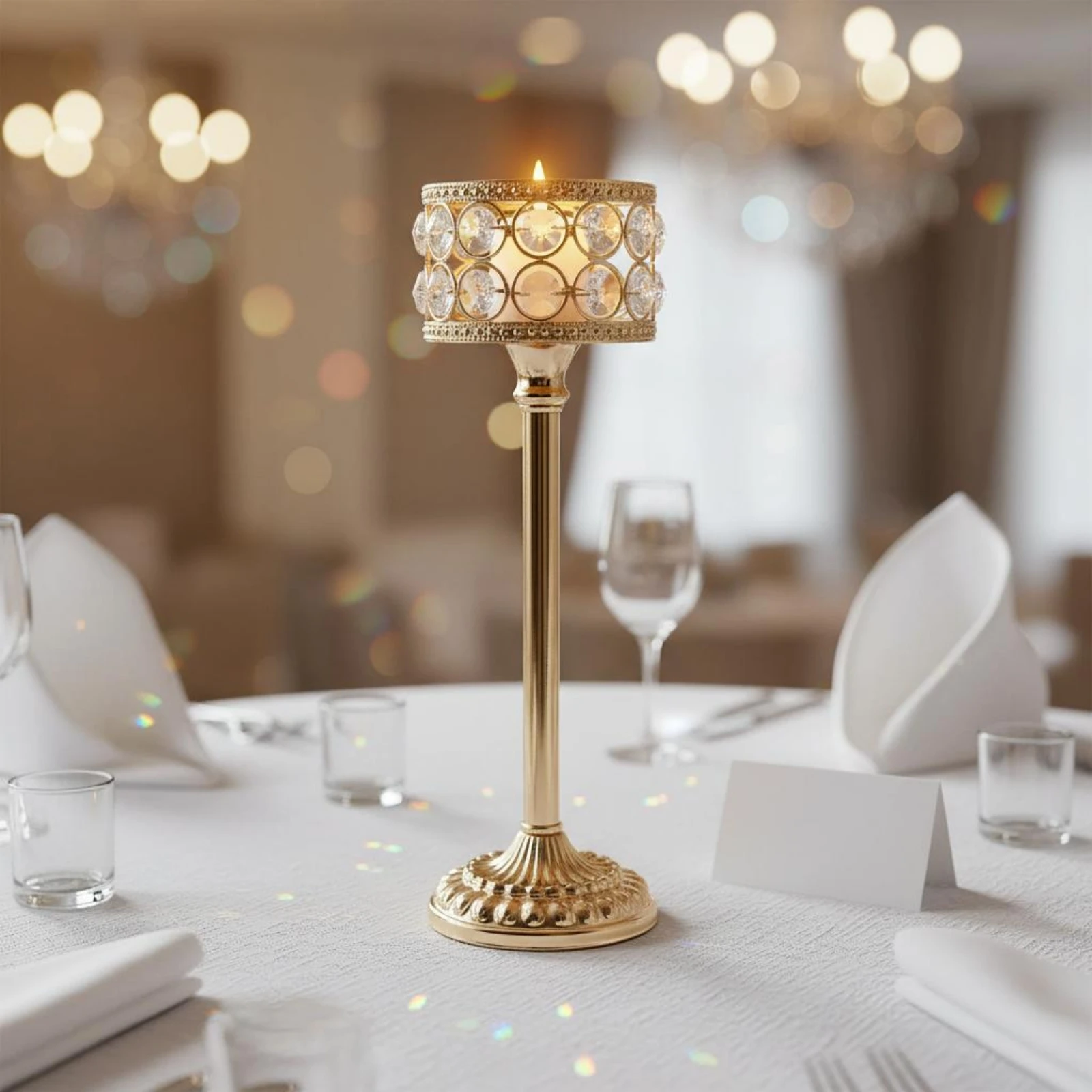 3 Pieces Gold Crystal Candle Holder Luxury Design Crystal Candle Holder Table Centerpiece Glamorous Design Home Decor for Party view 6