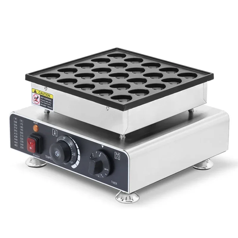 

%a 25 Holes Mini Dutch Pancake Machine Stainless Steel Heart-Shaped Poffertjes Pan Grill Non-Stick 850W