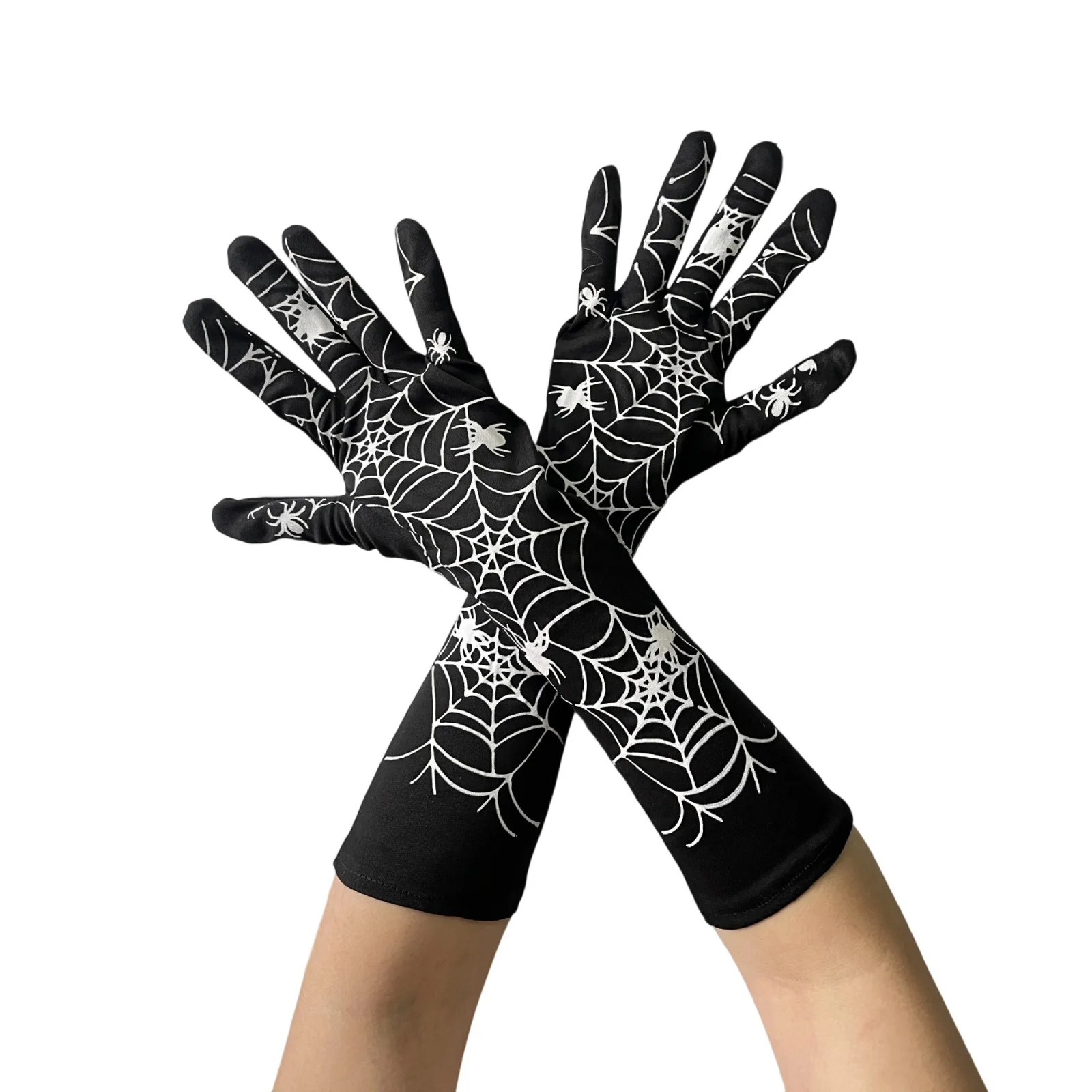 Guantes de Halloween con estampado de murciélago y telaraña, guantes de fiesta para mujer, accesorios de disfraz de Cosplay