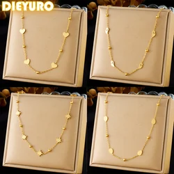 DIEYURO 316L Stainless Steel Golden Minimalist Heart Oval Cloud Pattern Necklace For Women New Fashion Neck Chain Jewelry Gift