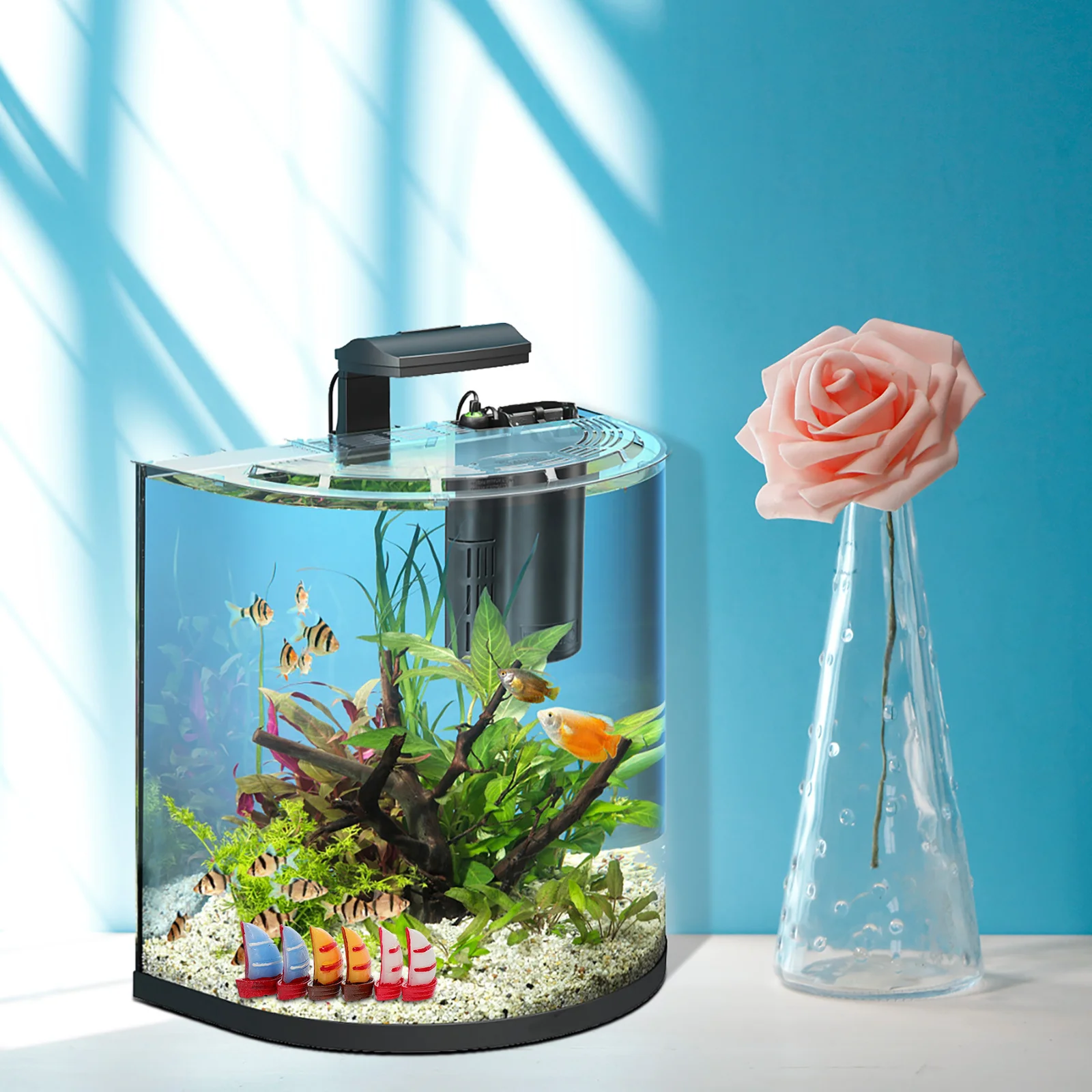 Decoración de velero de resina de 15ps, decoración de escena en miniatura realista para interiores y exteriores, bricolaje, barco marino, acuario, pecera, Micro