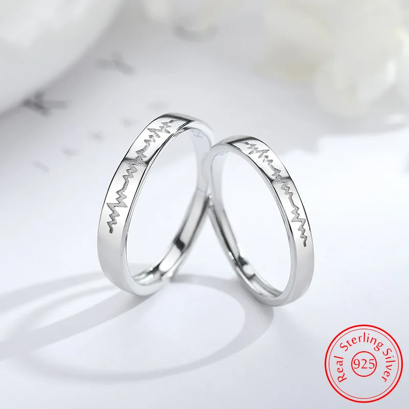 

Gift Women's 925 Sterling Silver Fashion Jewelry Electrocardiogram Couple Ring For Man XY0375