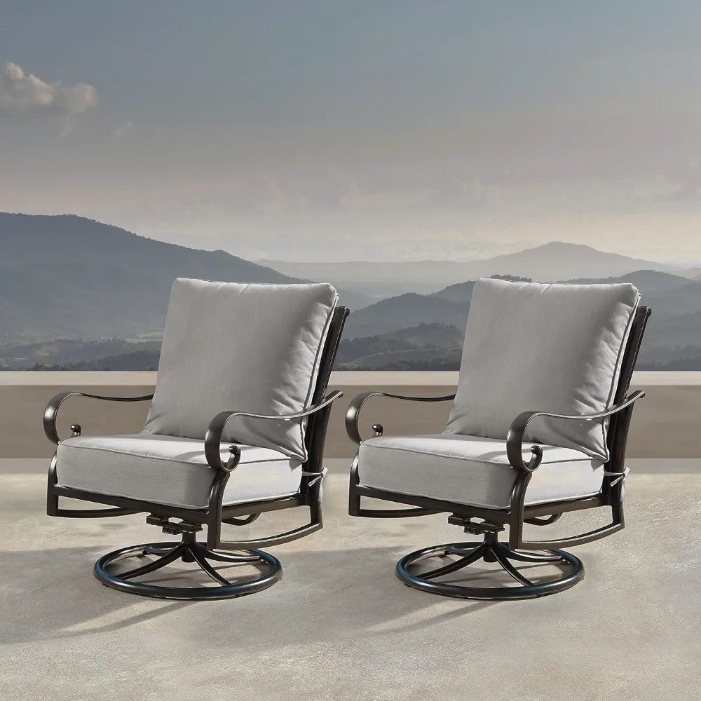 

Oakland Living Aluminium Outdoor Поворотная клубная отделка с толстыми серыми подушками из полиэстера (набор из 2 шт.) Кресла-качалки с глубоким сиденьем, An