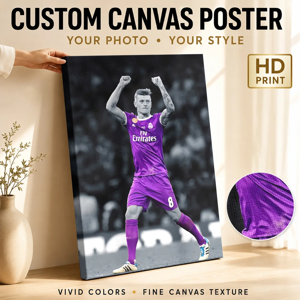 Toni Kroos Soccer Celebration Canvas Print Poster Dynamic Style Wall Art With Personalized Photo For Home Gym Ideal Coach Gift