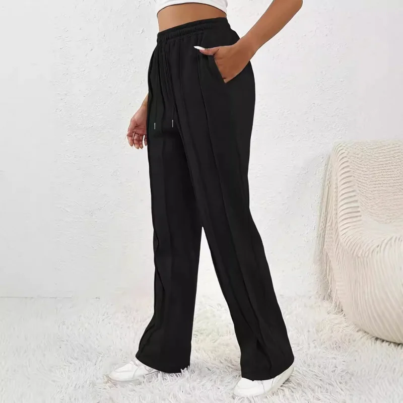 Lässige, modische Jogginghose für Damen, Kordelzug, vertikale Streifen, gerades Bein, Sporthose