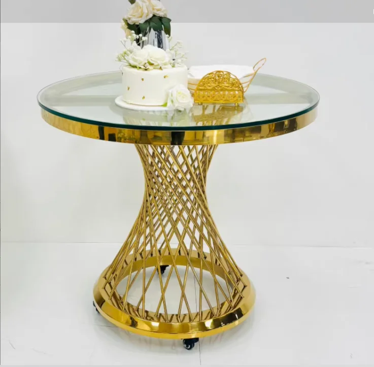 Modern Round Cake Table Gold Stainless Steel With Movable Wheels for Wedding Hotel Outdoor Living Room Dining Use