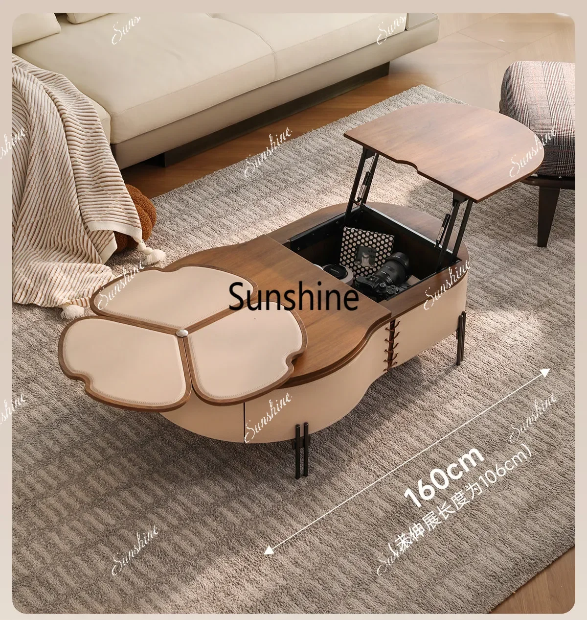 Small apartment liftable antique multi-functional tea table