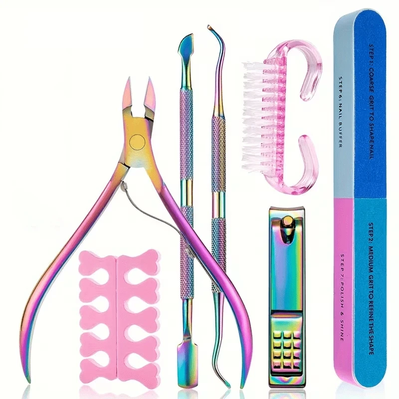 8 Piece Professional Stainless Steel Nail Cutter Set Multi Function Cuticle Pusher Remover Nail Care Kit for Beginners