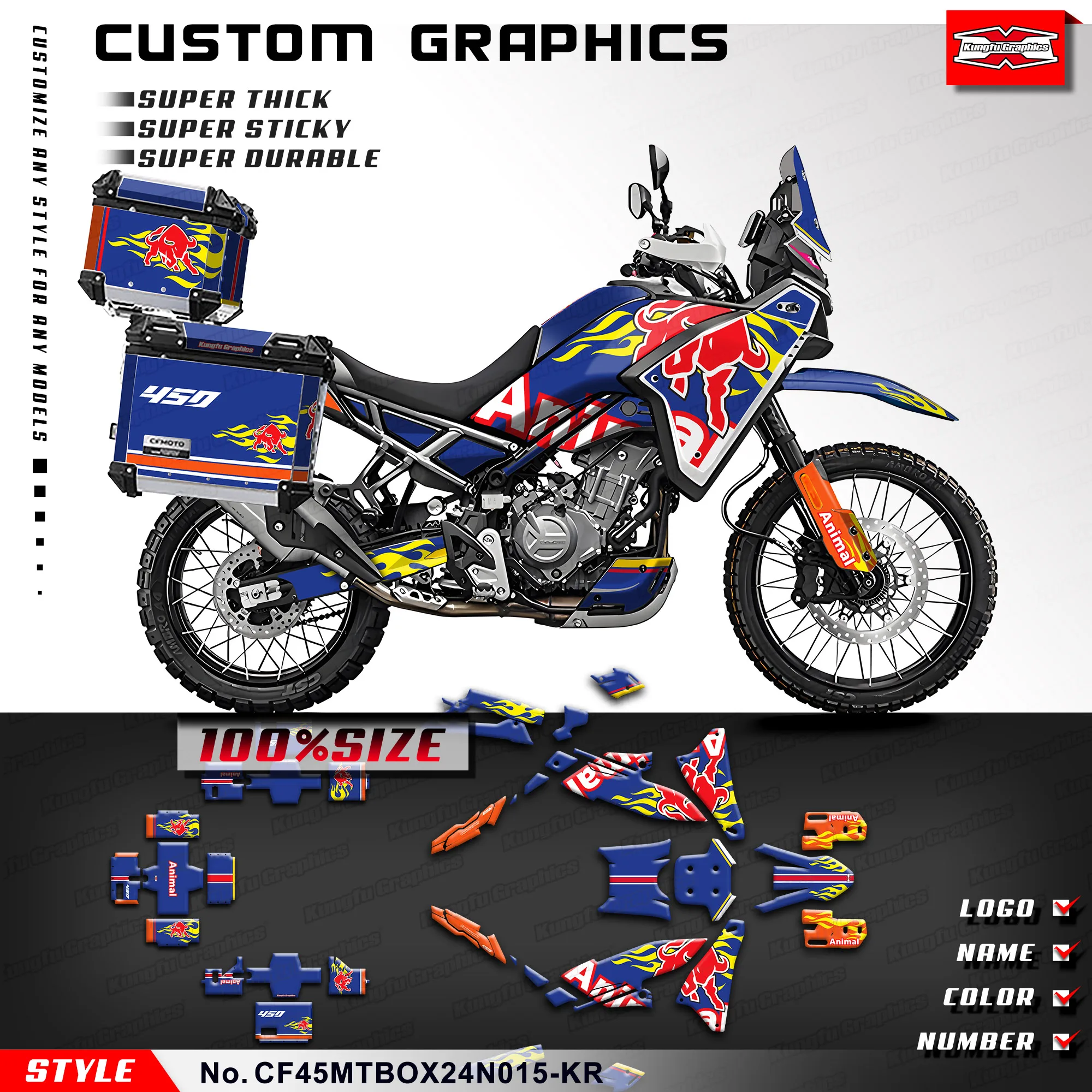 تصميم غلاف رسومات السباق لرسومات الكونغفو لـ CFMOTO 450MT 450 MT 450، الديكور، CF45MTBOX24N015-KR