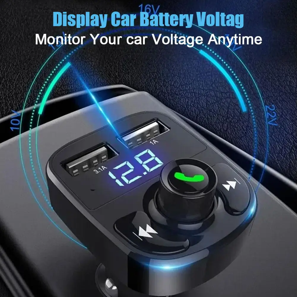 12/24V Car Wireless Bluetooth FM Transmitter Hands-Free Radio USB With Adapter Voltage Charger Display Calling 3.1A Car Z6W7