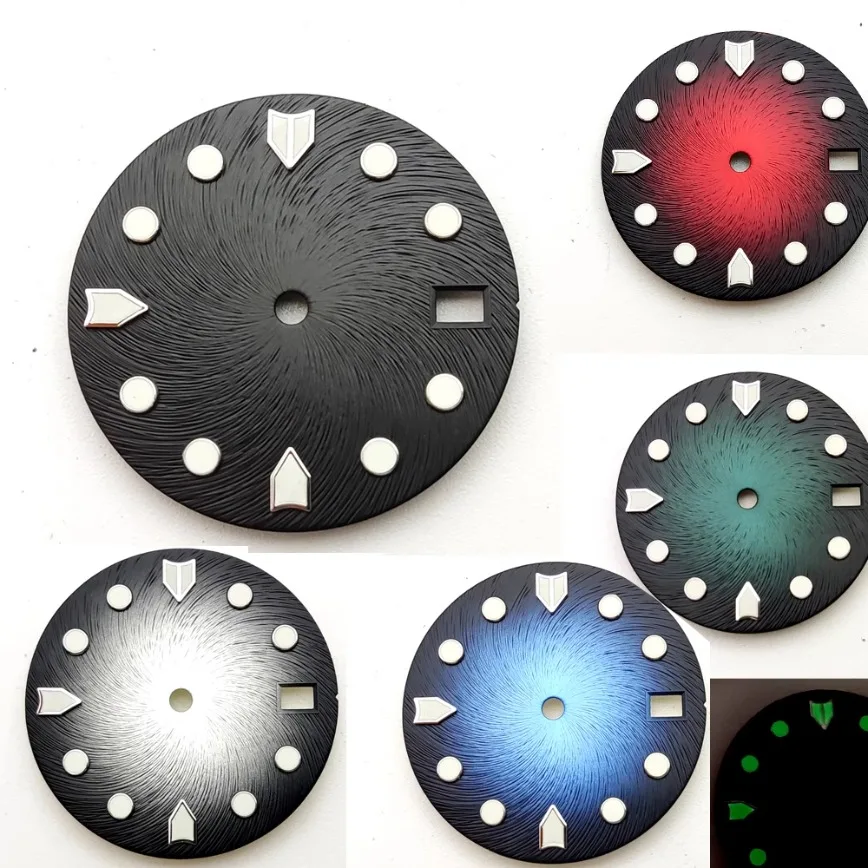 หน้าปัดสีไล่ระดับสี28.5มม. สีเทาสีดำสีน้ำเงินไม่มีโลโก้สีเขียวเรืองแสงเหมาะกับ NH35/NH35A/NH36อุปกรณ์เสริมสำหรับนาฬิกา