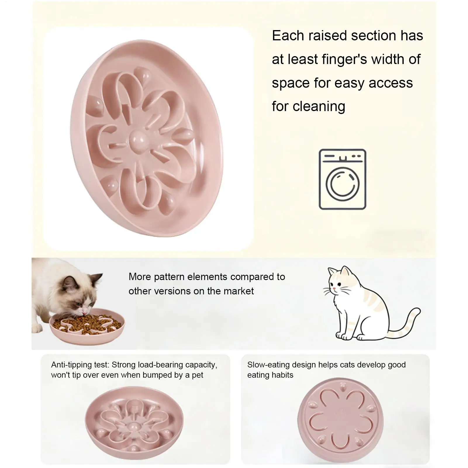 Cat Bowl Anti-Choking Whisker Friendly Kitten Slow Feeder Pet Dish for Wet Food for Small Medium Large Puppy Kitten Indoor