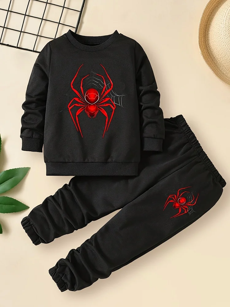 Autumn Children Boy Clothes Set Kid Girls Spider Printed Sweatshirts Pullover Top And Pants 2 Piece Suit Long Sleeve Tracksuits