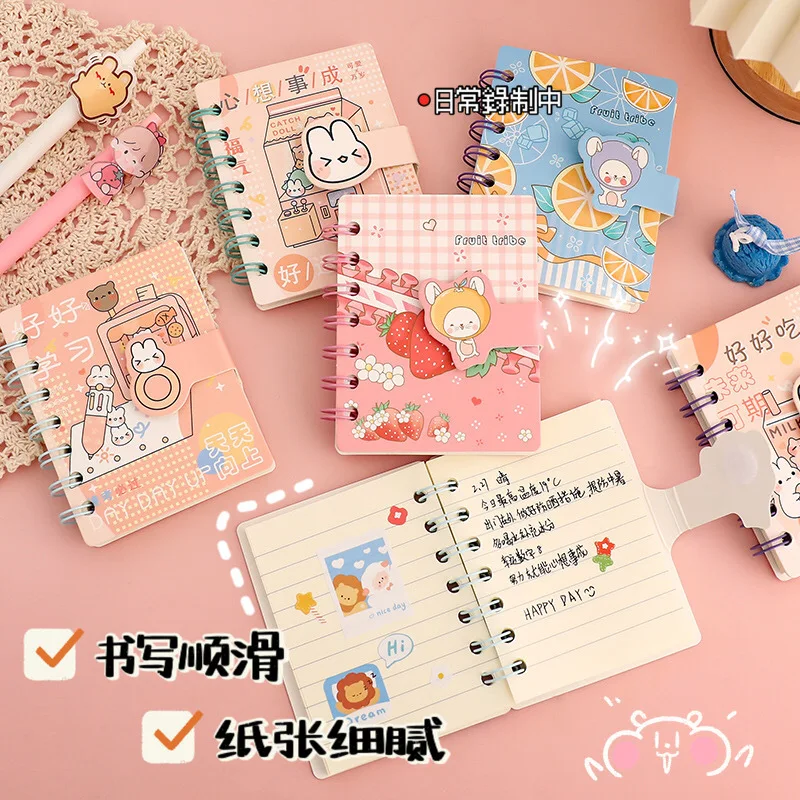 Imagem -03 - Mini Cute Cartoon Notebook Pequeno Urso Kawaii Coelhinho Tampa Bobina Notepad Livro de Bolso Portátil Scrapbook Student Supply 1pc