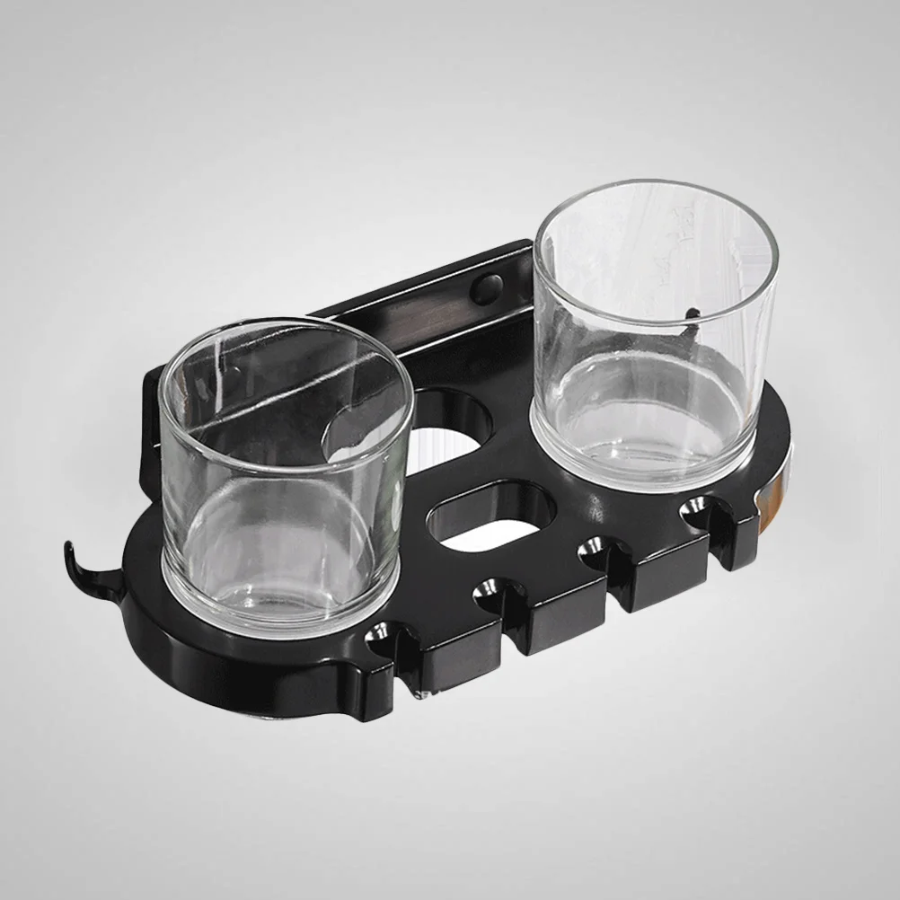 حامل فرشاة الأسنان من الألومنيوم بدون مساحة، فرشاة مزدوجة، خطافات رف توفير المساحة، ملحقات الحمام باللون الأسود #5