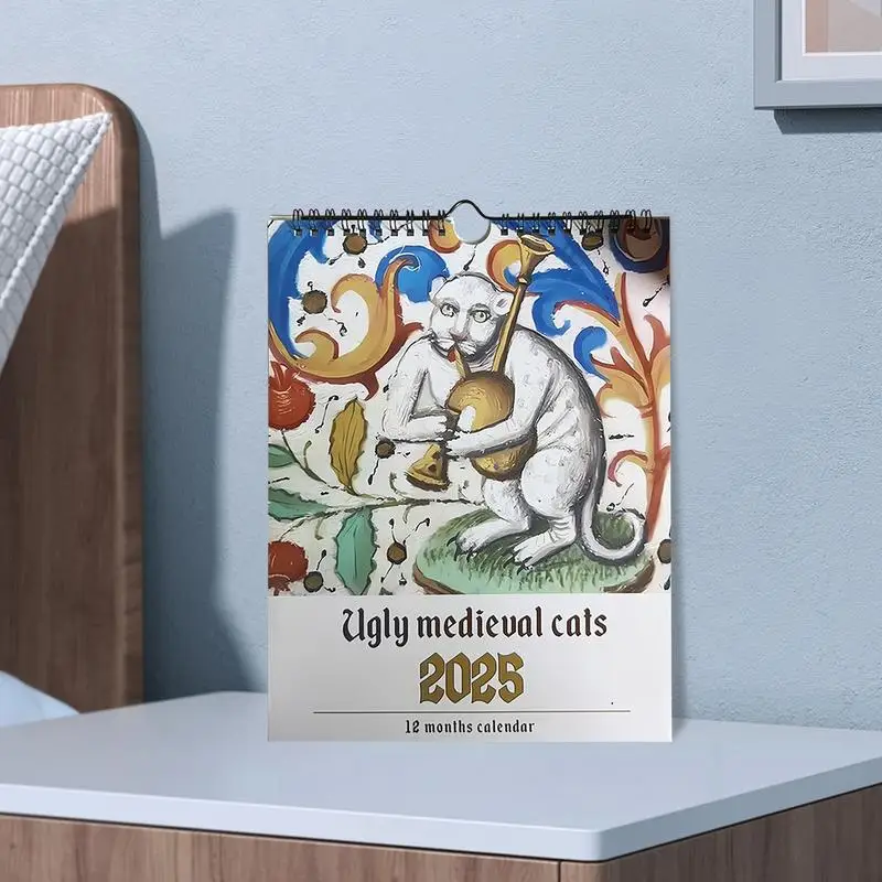 2025 Ugly Medieval Cats Calendar Monthly Cat Wall Calendar 12 Months January To December Home Hanging Decoration Daily Schedule