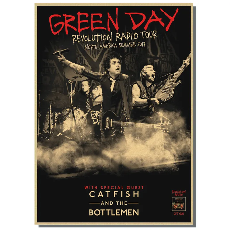 Vintage Retro green day rock band music Guitar Matte Kraft Paper Antique Poster Wall Sticker Home Decora