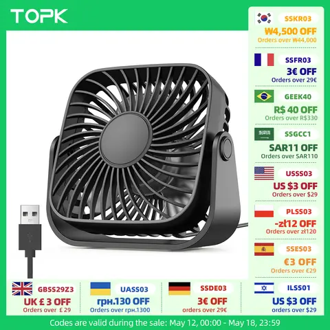 캠핑용 TOPK 4인치 USB 미니 휴대용 팬, 조용한 책상 테이블 개인 팬, 360도 속도 3개 ° 방 홈용 조정 스탠딩 팬