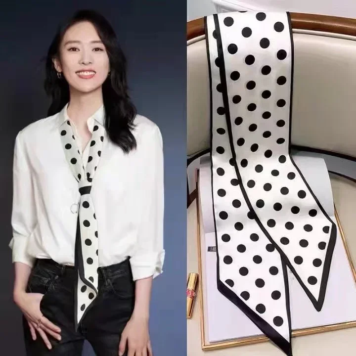 Polka Dot Long Thin Silk Scarf Headband Ribbon Neckband Bag Scarf Neckerchief Neckties Hair Scarf Hair Accessioriess