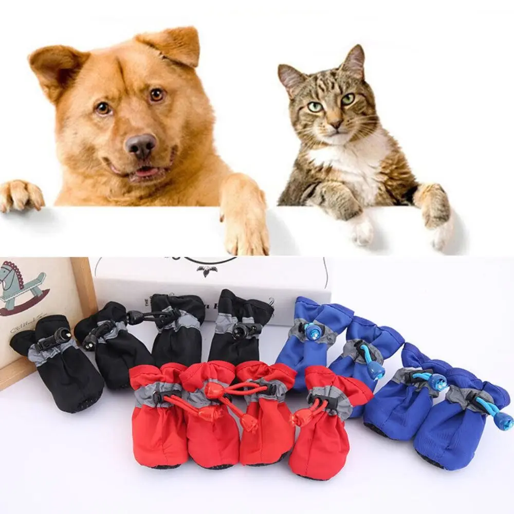 4Pcs Small Cats Waterproof Footwear Pet Rain Shoes Rain Snow Boots Dog Shoes Pet Shoes